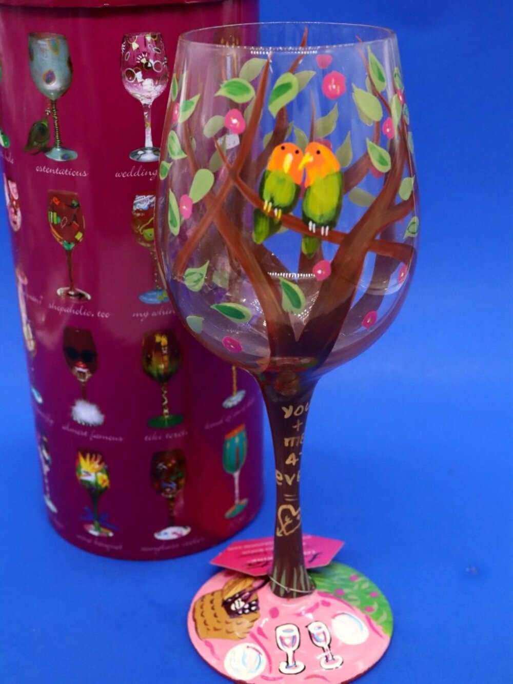 Lolita TREE OF LOVE Wine Glass Hand Painted w/ Recipe on Bottom New in Box